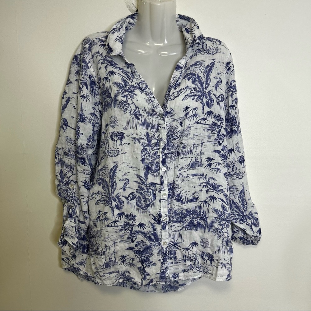 ◾️Joie Linen Tropical Print Button Down Breezy Lightweight Shirt